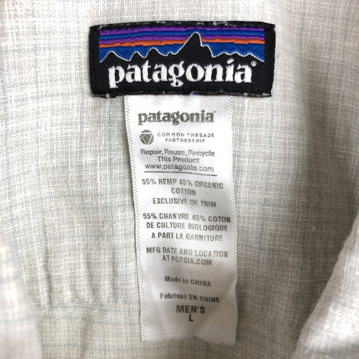 Patagonia 53138SP13 Check Pattern Short-Sleeve Open Collar Organic Cotton x Linen Shirt, Boxy Shirt, Men's Size L (approx.) Hemp pale white type Vintage Second Hand