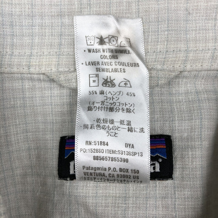 Patagonia 53138SP13 Check Pattern Short-Sleeve Open Collar Organic Cotton x Linen Shirt, Boxy Shirt, Men's Size L (approx.) Hemp pale white type Vintage Second Hand