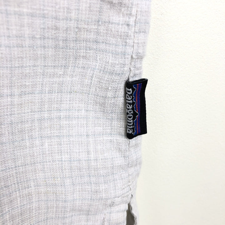 Patagonia 53138SP13 Check Pattern Short-Sleeve Open Collar Organic Cotton x Linen Shirt, Boxy Shirt, Men's Size L (approx.) Hemp pale white type Vintage Second Hand