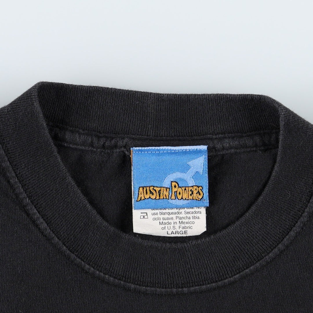 2000'S Austin Powers character print T-shirt, men's size L (approx.) cotton black type Vintage Second Hand