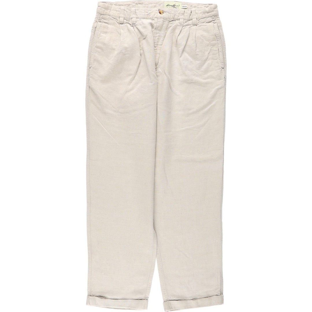 Eddie Bauer two-pleat cotton/linen trousers, men's size W32 (approx.), vintage. linen Beige type Vintage Second Hand