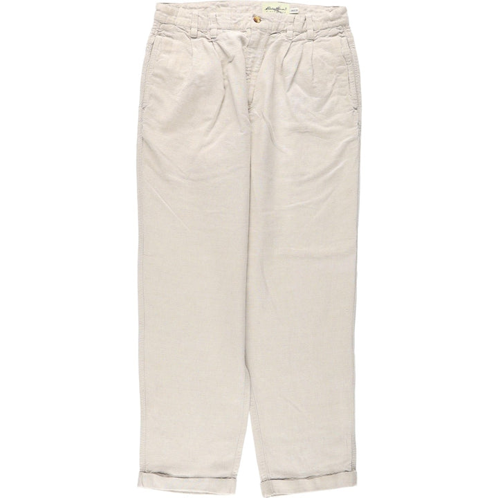 Eddie Bauer two-pleat cotton/linen trousers, men's size W32 (approx.), vintage. linen Beige type Vintage Second Hand