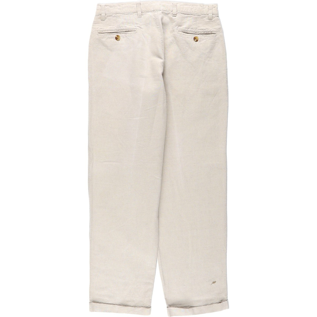 Eddie Bauer two-pleat cotton/linen trousers, men's size W32 (approx.), vintage. linen Beige type Vintage Second Hand