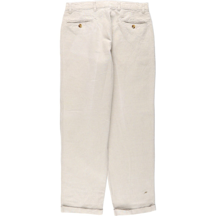 Eddie Bauer two-pleat cotton/linen trousers, men's size W32 (approx.), vintage. linen Beige type Vintage Second Hand