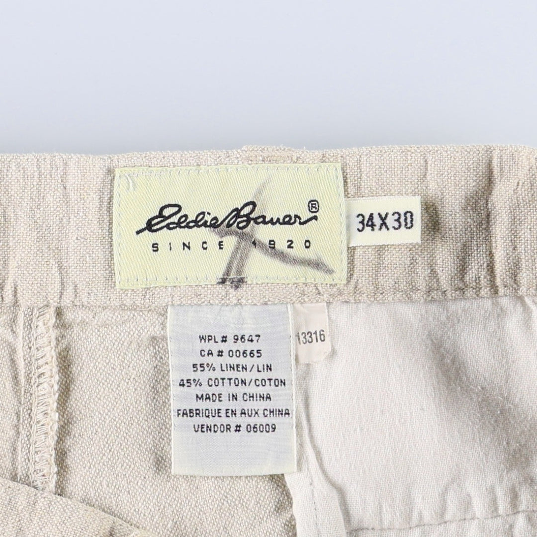 Eddie Bauer two-pleat cotton/linen trousers, men's size W32 (approx.), vintage. linen Beige type Vintage Second Hand