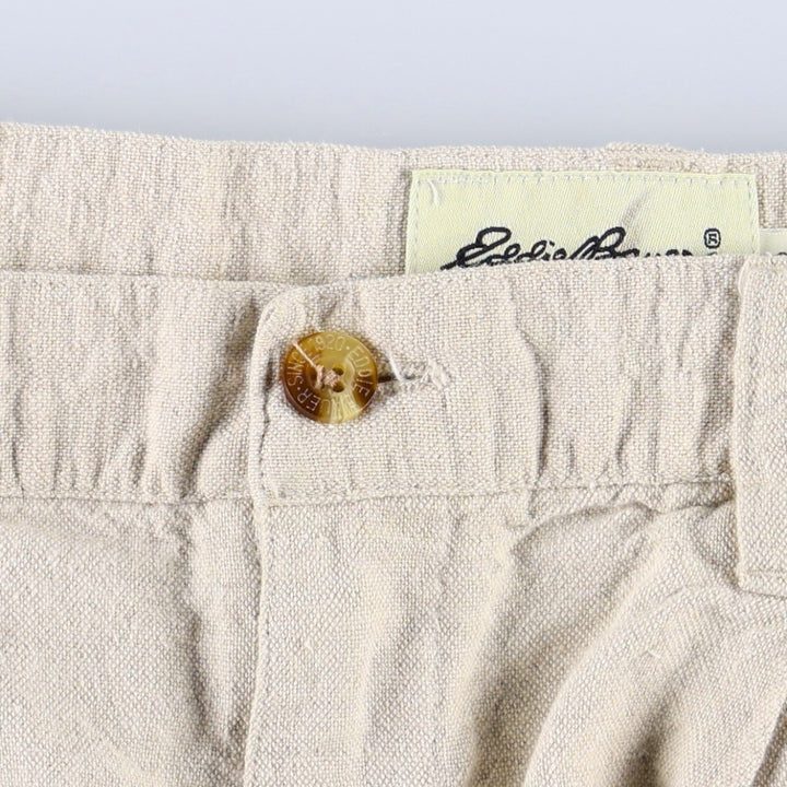 Eddie Bauer two-pleat cotton/linen trousers, men's size W32 (approx.), vintage. linen Beige type Vintage Second Hand