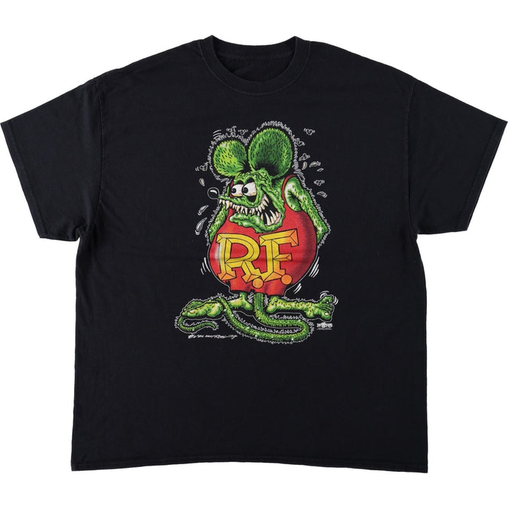 RAT FINK anime character print T-shirt, men's size XL (equivalent). unclear black type Vintage Second Hand