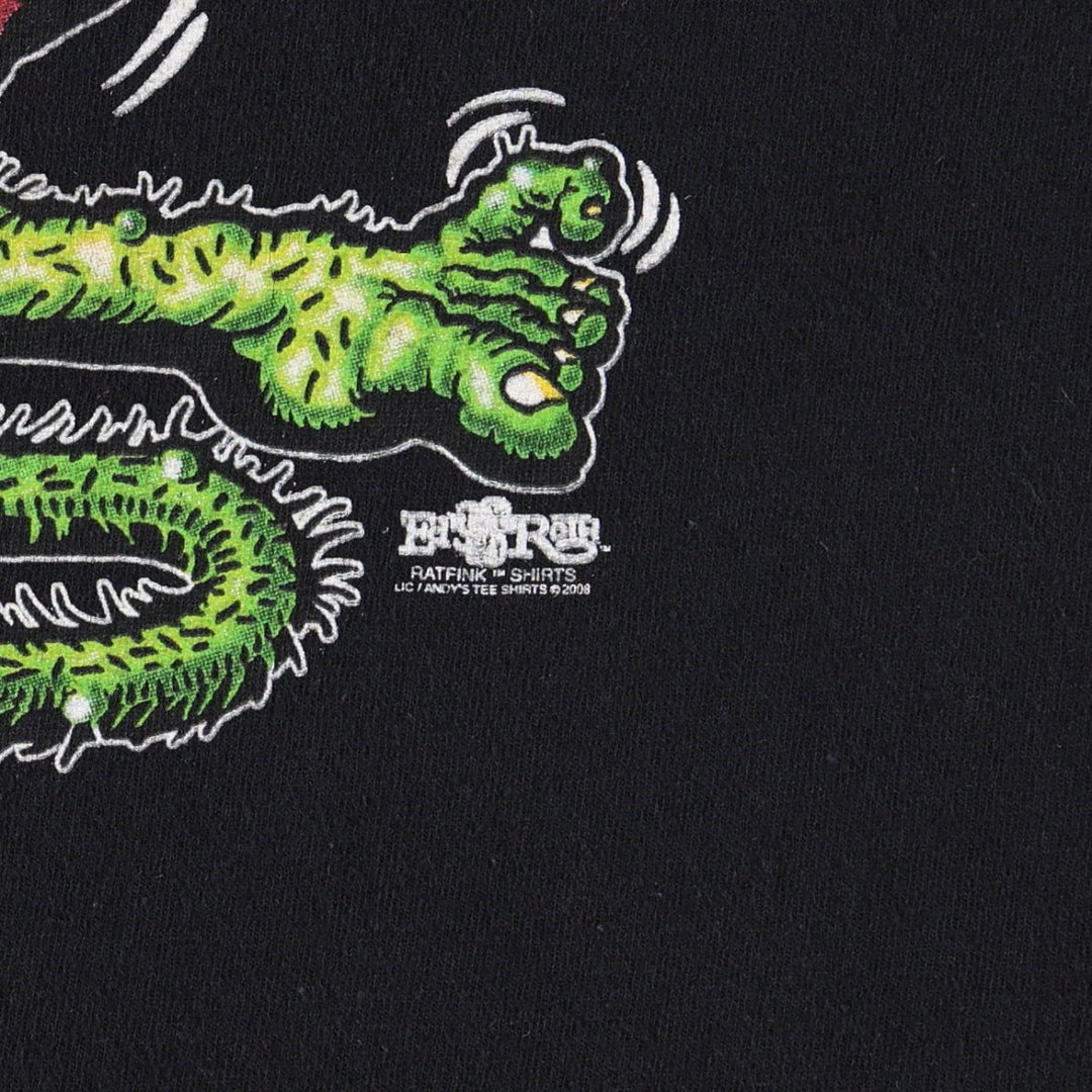 RAT FINK anime character print T-shirt, men's size XL (equivalent). unclear black type Vintage Second Hand