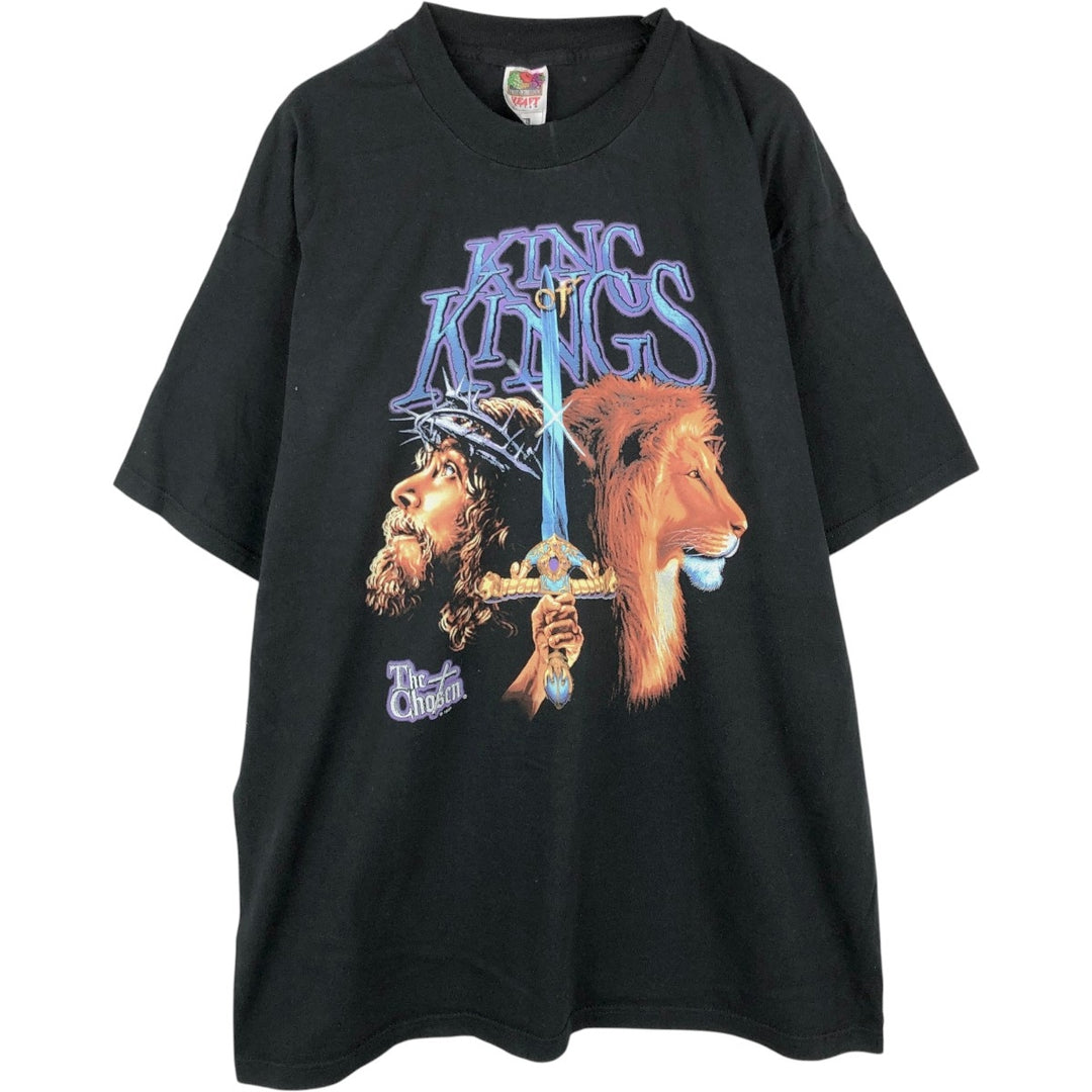 90'S Fruit of the Loom JESUS CHRIST religious print T-shirt, men's size XXL equivalent, vintage. cotton black type Vintage Second Hand