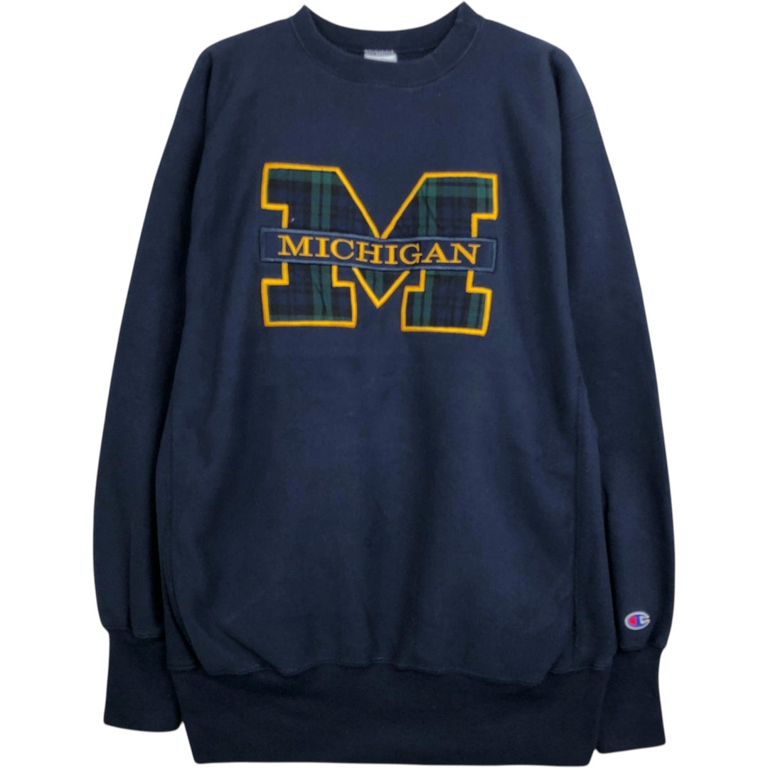 Champion Reverse Weave Embroidered Tag College Sweatshirt, Made in USA, Men's XL Equivalent, University of Michigan cotton navy blue type Vintage Second Hand
