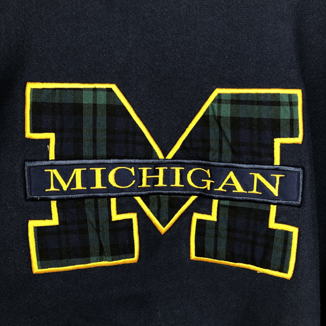 Champion Reverse Weave Embroidered Tag College Sweatshirt, Made in USA, Men's XL Equivalent, University of Michigan cotton navy blue type Vintage Second Hand