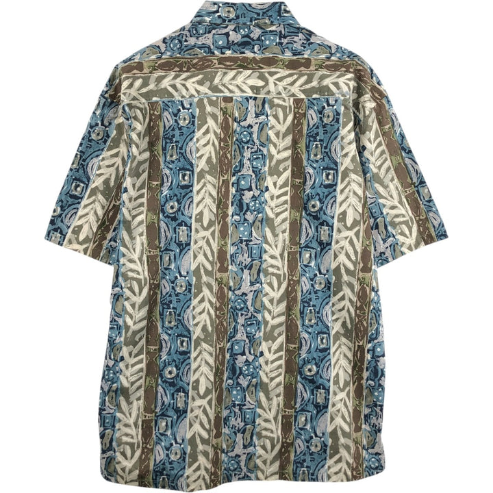 KAHARA All-over Stripe Pattern Hawaiian Aloha Shirt, Boxy Shirt, Made in Hawaii, Men's Size L cotton Khaki type Vintage Second Hand