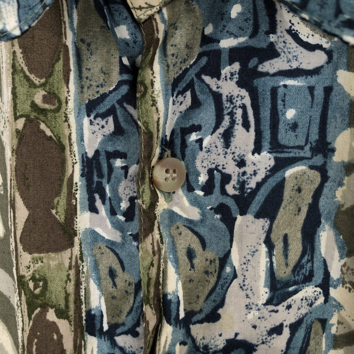 KAHARA All-over Stripe Pattern Hawaiian Aloha Shirt, Boxy Shirt, Made in Hawaii, Men's Size L cotton Khaki type Vintage Second Hand