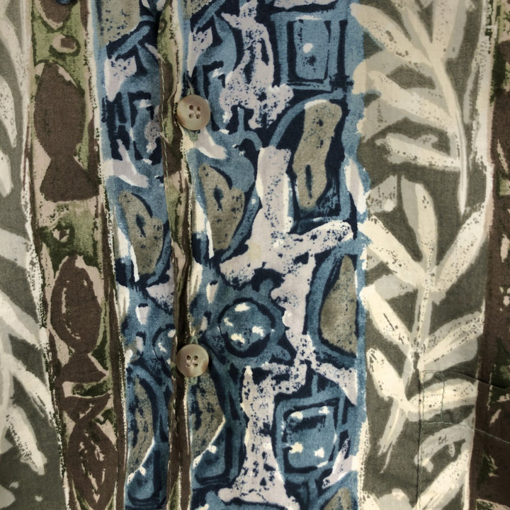 KAHARA All-over Stripe Pattern Hawaiian Aloha Shirt, Boxy Shirt, Made in Hawaii, Men's Size L cotton Khaki type Vintage Second Hand