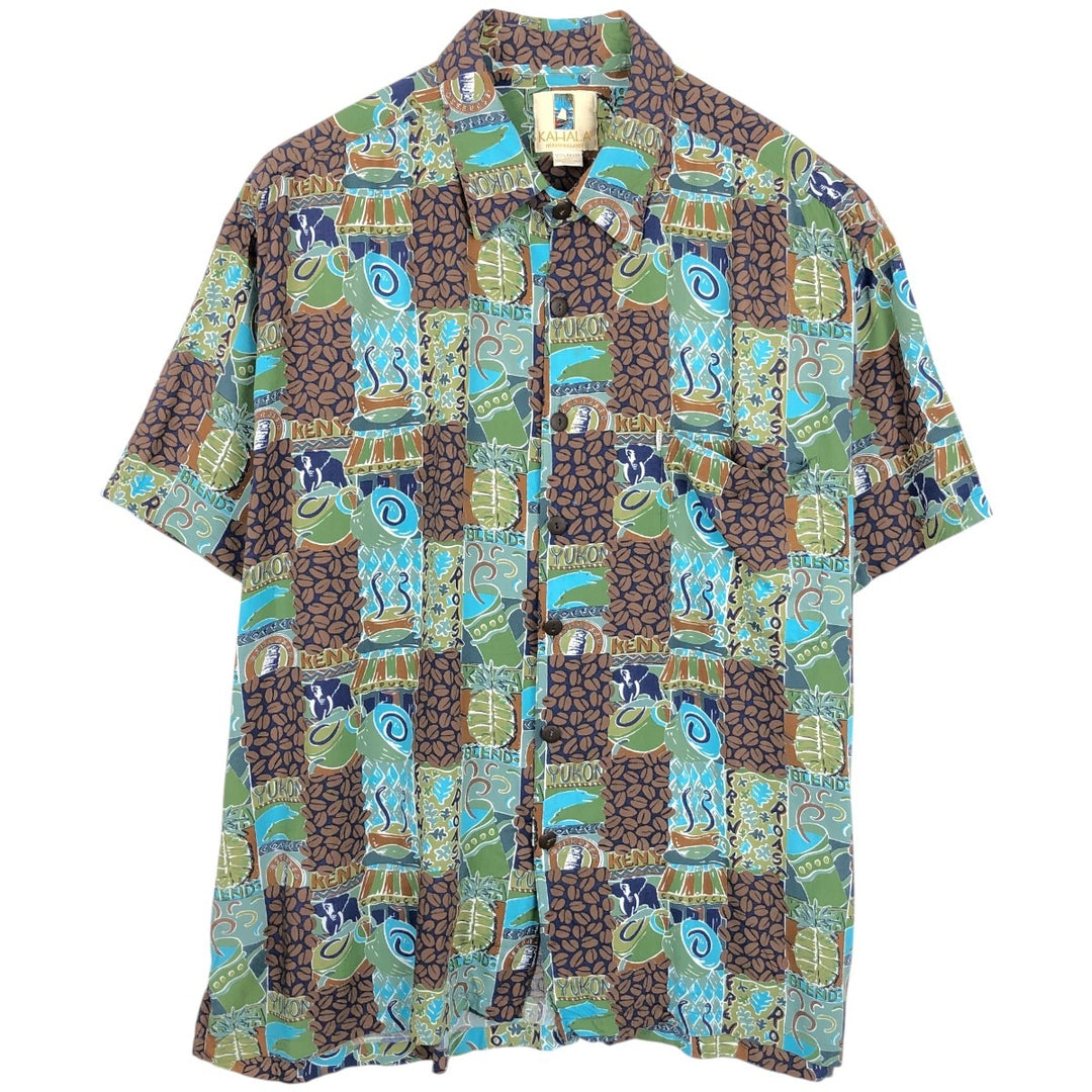 Kahala KAHALA All-over print rayon Hawaiian Aloha shirt, boxy style, made in Hawaii, men's size XL equivalent. Rayon brown type Vintage Second Hand