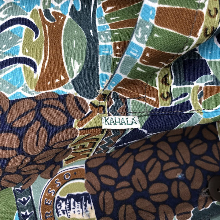 Kahala KAHALA All-over print rayon Hawaiian Aloha shirt, boxy style, made in Hawaii, men's size XL equivalent. Rayon brown type Vintage Second Hand