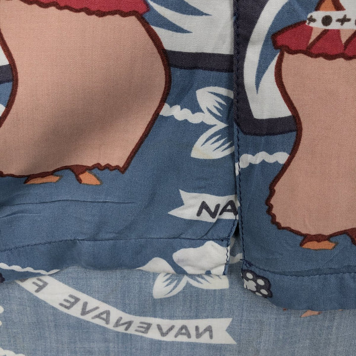 KAHARA All-over print rayon Hawaiian Aloha shirt, boxy style, made in Hawaii, men's size S. Rayon blue type Vintage Second Hand