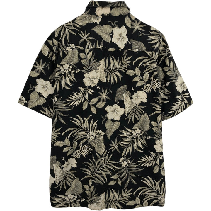 KAHALA All-over Botanical Pattern Hawaiian Aloha Shirt, Boxy Shirt, Made in Hawaii, Men's Size L (approx.) Rayon black type Vintage Second Hand