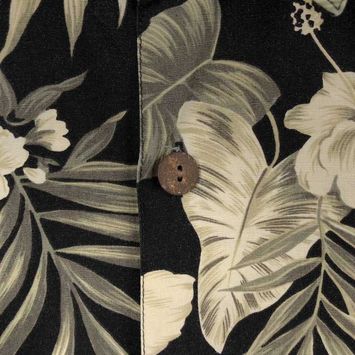 KAHALA All-over Botanical Pattern Hawaiian Aloha Shirt, Boxy Shirt, Made in Hawaii, Men's Size L (approx.) Rayon black type Vintage Second Hand