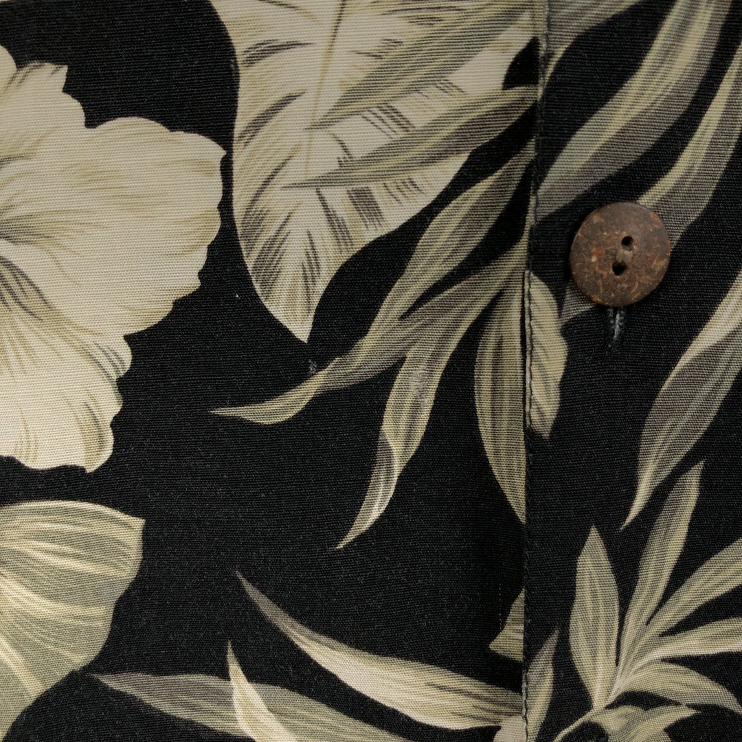 KAHALA All-over Botanical Pattern Hawaiian Aloha Shirt, Boxy Shirt, Made in Hawaii, Men's Size L (approx.) Rayon black type Vintage Second Hand