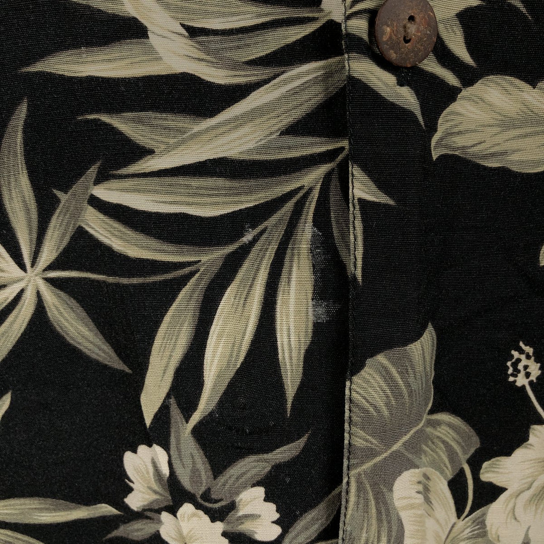 KAHALA All-over Botanical Pattern Hawaiian Aloha Shirt, Boxy Shirt, Made in Hawaii, Men's Size L (approx.) Rayon black type Vintage Second Hand