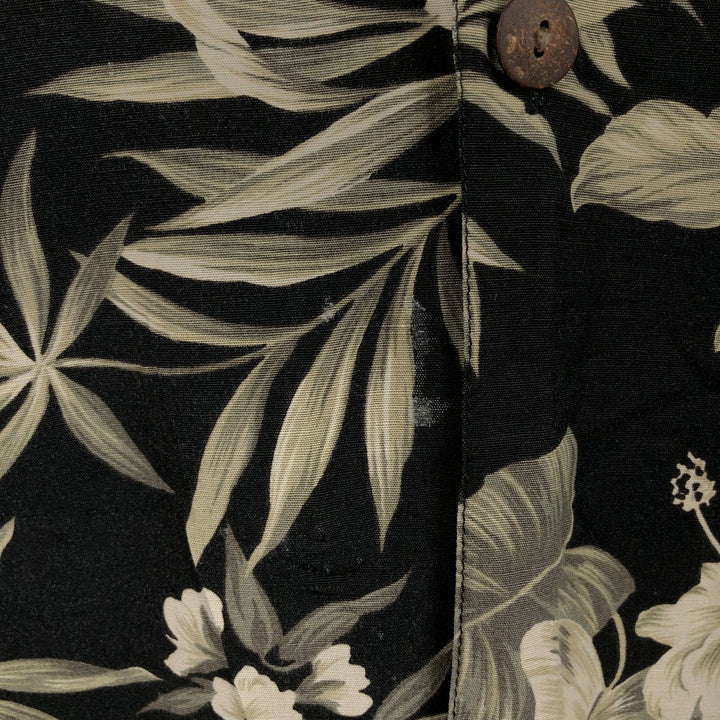 KAHALA All-over Botanical Pattern Hawaiian Aloha Shirt, Boxy Shirt, Made in Hawaii, Men's Size L (approx.) Rayon black type Vintage Second Hand