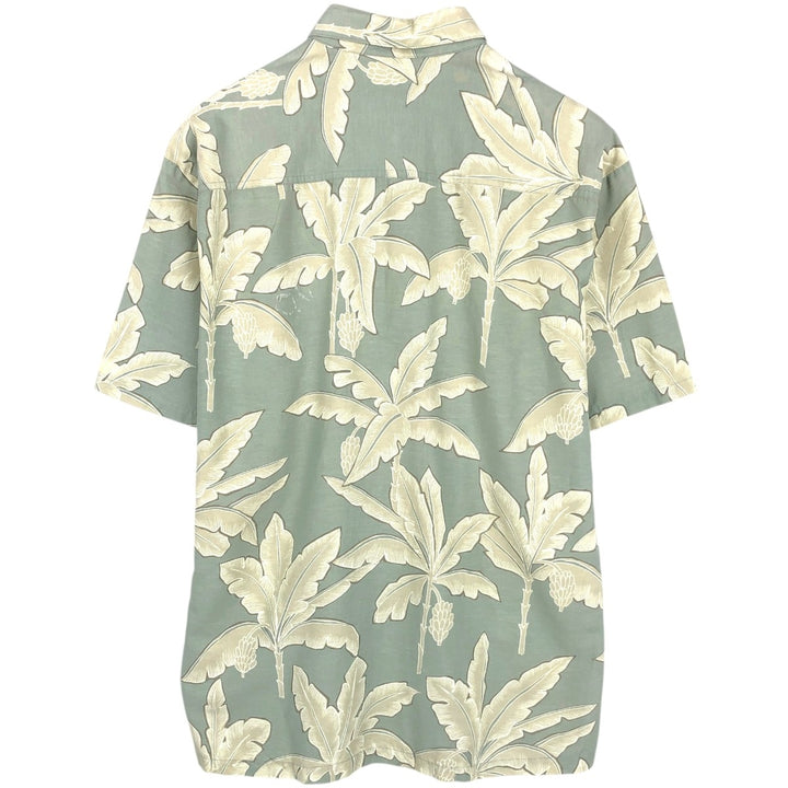 Kahala KAHALA All-over Botanical Pattern Rayon Hawaiian Aloha Shirt, Boxy Shirt, Made in Hawaii, Men's Size L (approx.) Rayon Khaki type sage green Vintage Second Hand