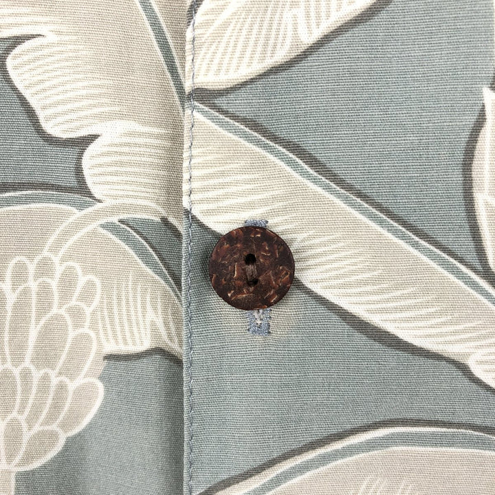 Kahala KAHALA All-over Botanical Pattern Rayon Hawaiian Aloha Shirt, Boxy Shirt, Made in Hawaii, Men's Size L (approx.) Rayon Khaki type sage green Vintage Second Hand