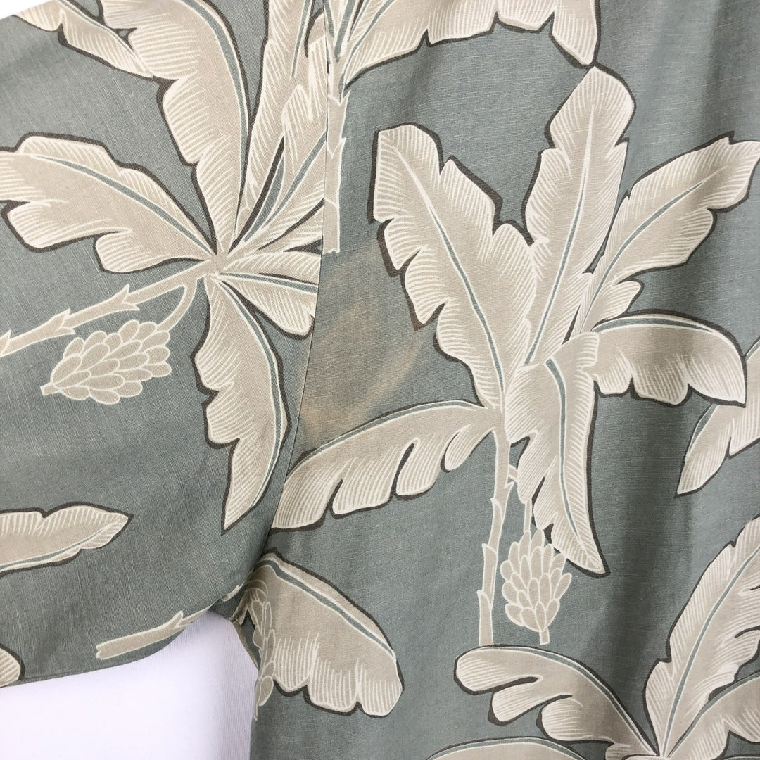 Kahala KAHALA All-over Botanical Pattern Rayon Hawaiian Aloha Shirt, Boxy Shirt, Made in Hawaii, Men's Size L (approx.) Rayon Khaki type sage green Vintage Second Hand