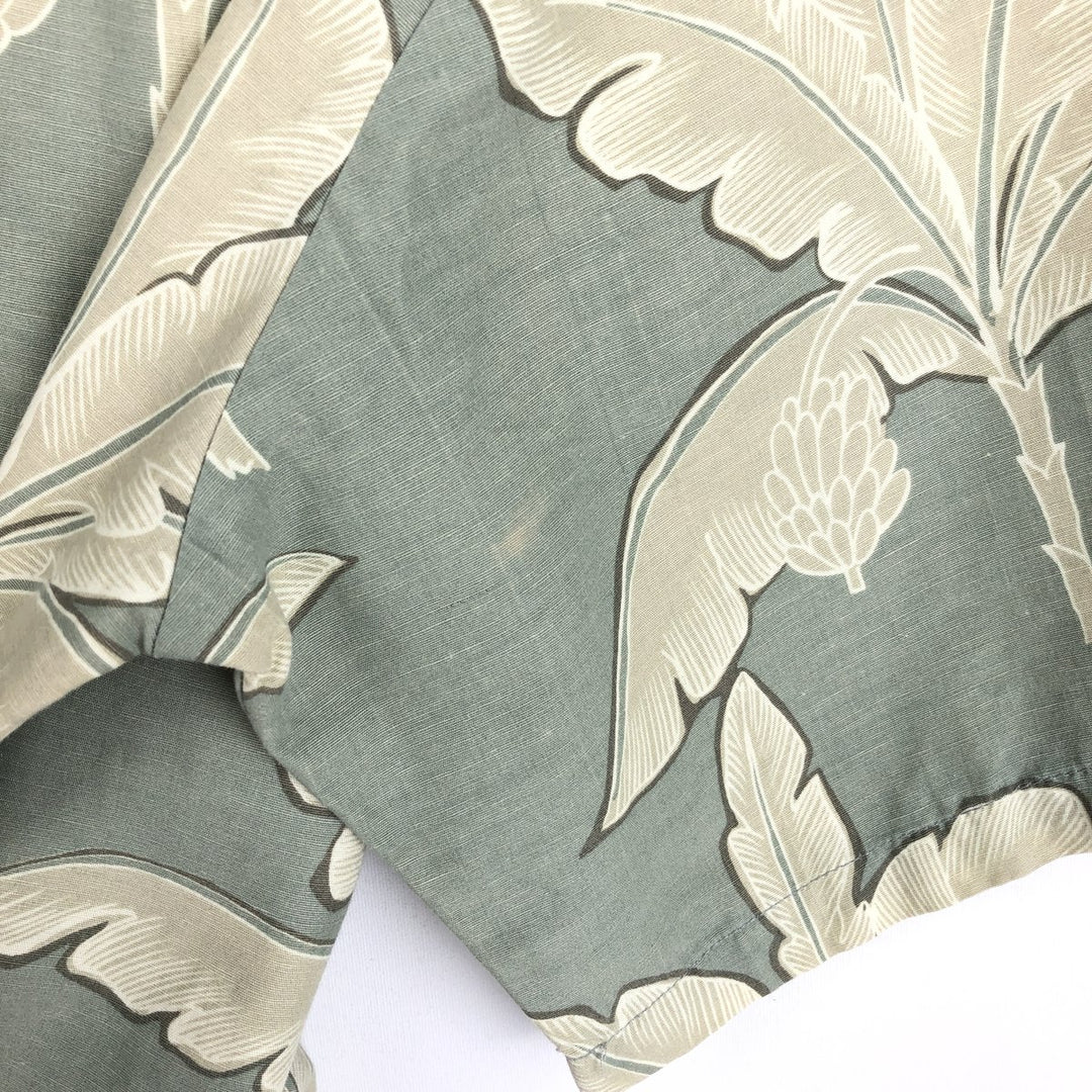 Kahala KAHALA All-over Botanical Pattern Rayon Hawaiian Aloha Shirt, Boxy Shirt, Made in Hawaii, Men's Size L (approx.) Rayon Khaki type sage green Vintage Second Hand