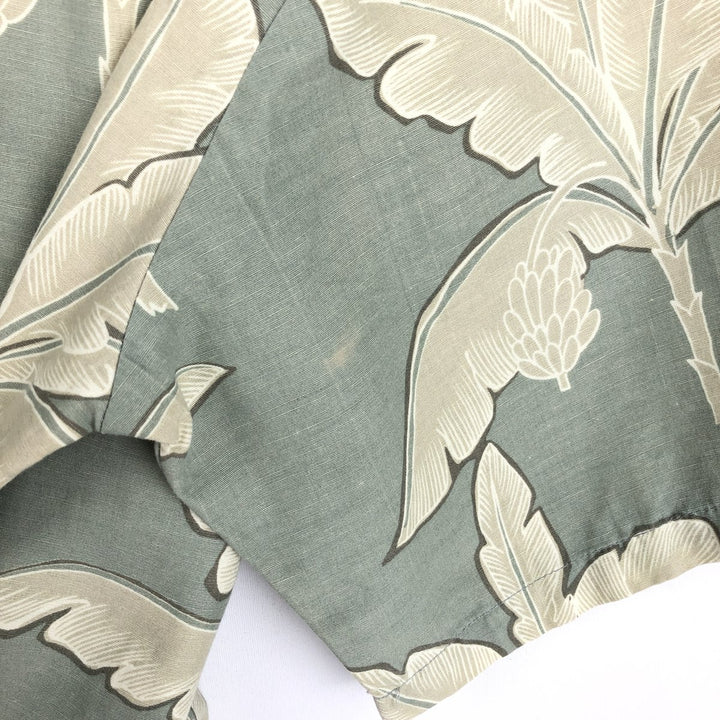 Kahala KAHALA All-over Botanical Pattern Rayon Hawaiian Aloha Shirt, Boxy Shirt, Made in Hawaii, Men's Size L (approx.) Rayon Khaki type sage green Vintage Second Hand