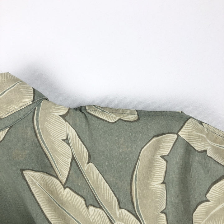 Kahala KAHALA All-over Botanical Pattern Rayon Hawaiian Aloha Shirt, Boxy Shirt, Made in Hawaii, Men's Size L (approx.) Rayon Khaki type sage green Vintage Second Hand