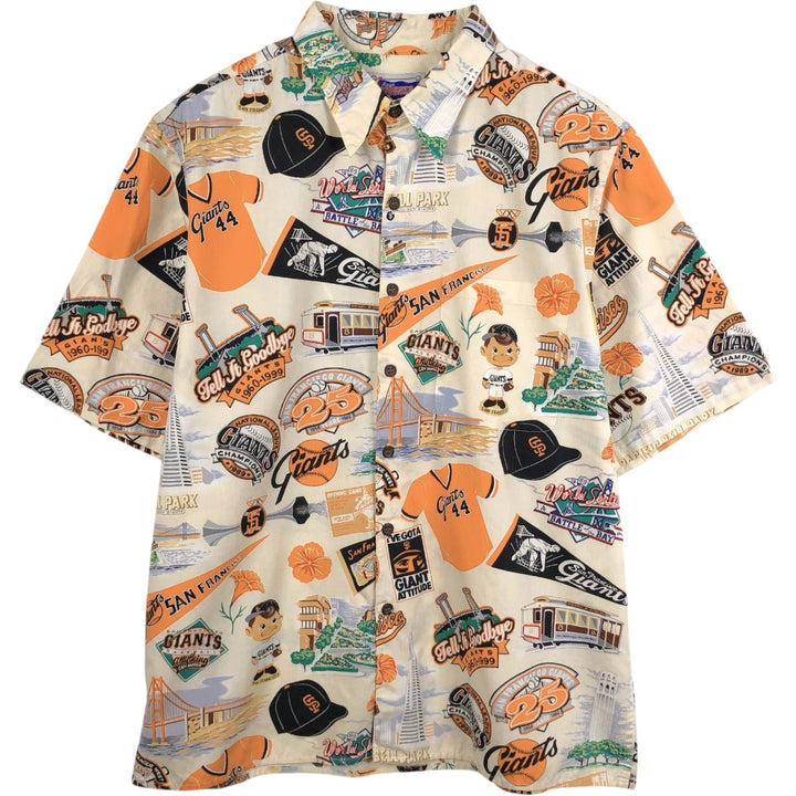 Reyn Spooner Genuine Merchandise MLB San Francisco Giants All-Over Print Aloha Shirt, Box Shirt, Men's Size L (approx.) cotton ivory Vintage Second Hand