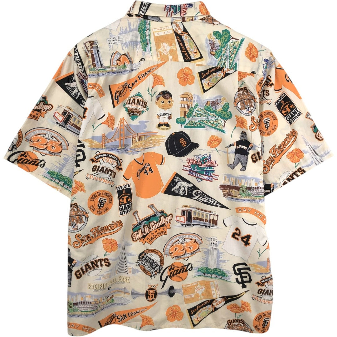 Reyn Spooner Genuine Merchandise MLB San Francisco Giants All-Over Print Aloha Shirt, Box Shirt, Men's Size L (approx.) cotton ivory Vintage Second Hand