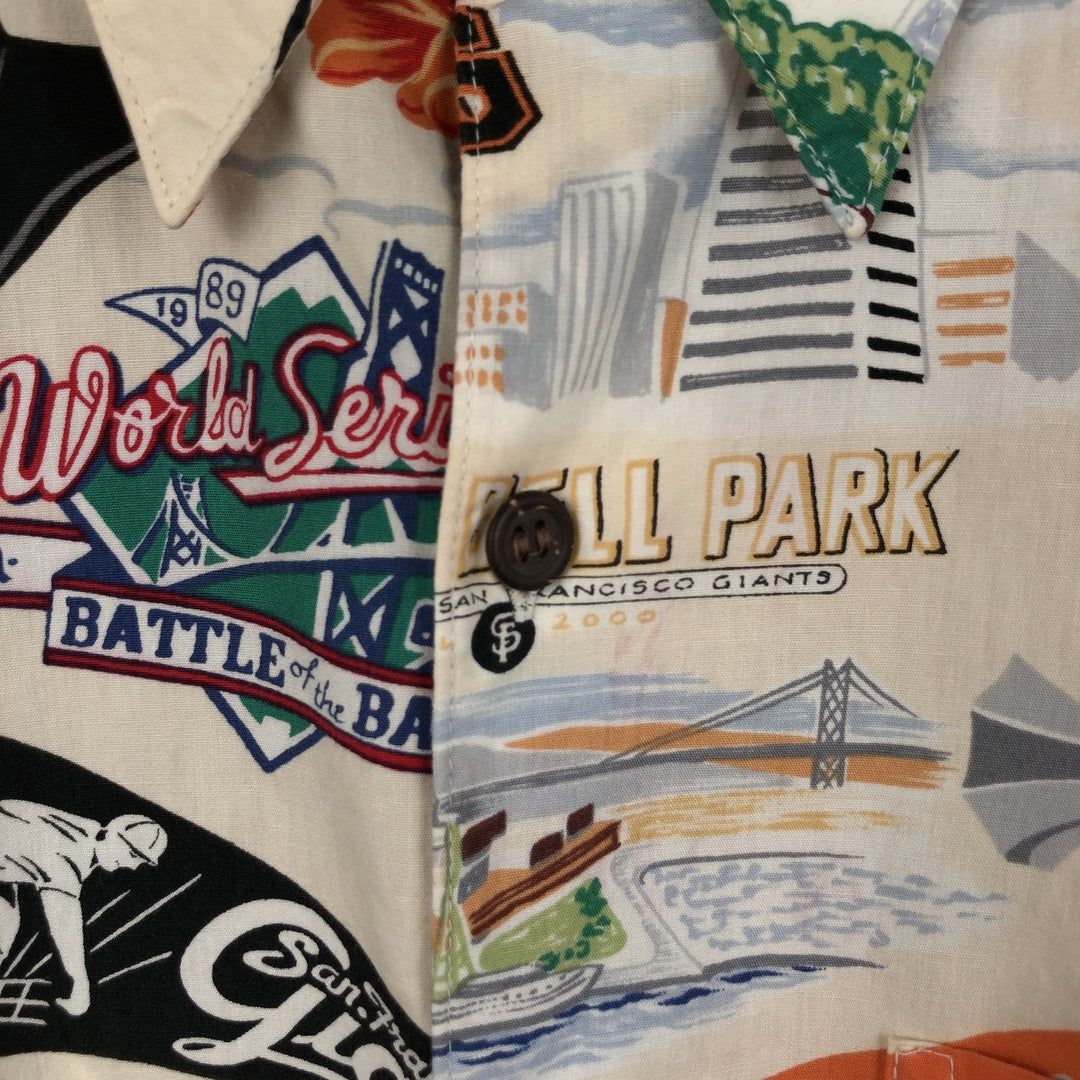 Reyn Spooner Genuine Merchandise MLB San Francisco Giants All-Over Print Aloha Shirt, Box Shirt, Men's Size L (approx.) cotton ivory Vintage Second Hand
