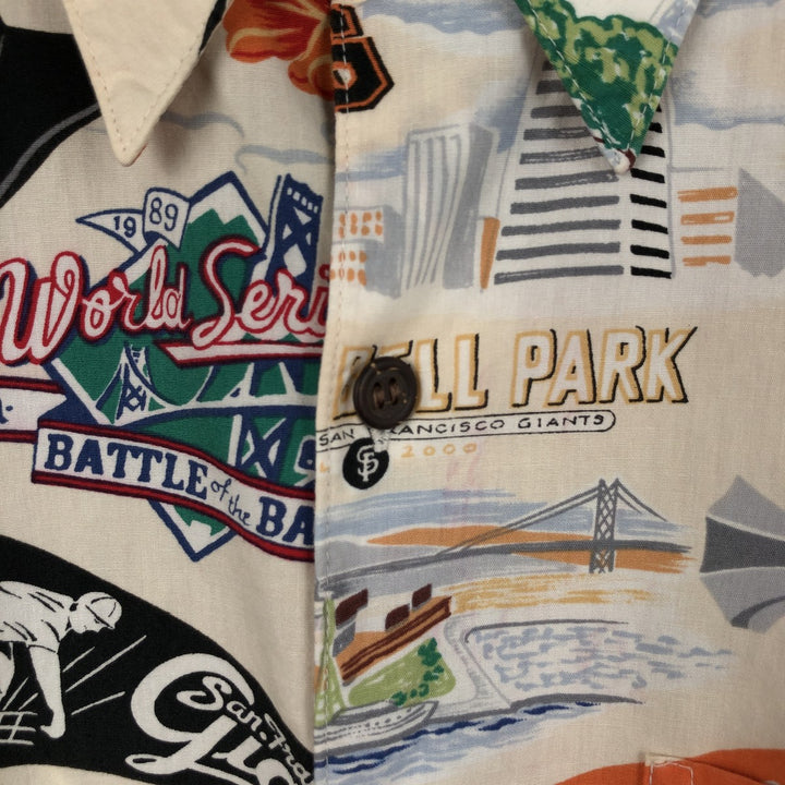Reyn Spooner Genuine Merchandise MLB San Francisco Giants All-Over Print Aloha Shirt, Box Shirt, Men's Size L (approx.) cotton ivory Vintage Second Hand