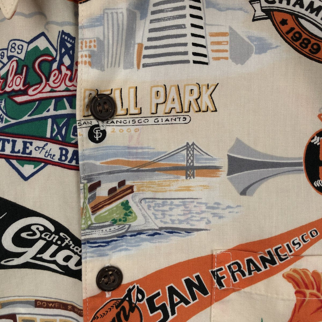 Reyn Spooner Genuine Merchandise MLB San Francisco Giants All-Over Print Aloha Shirt, Box Shirt, Men's Size L (approx.) cotton ivory Vintage Second Hand