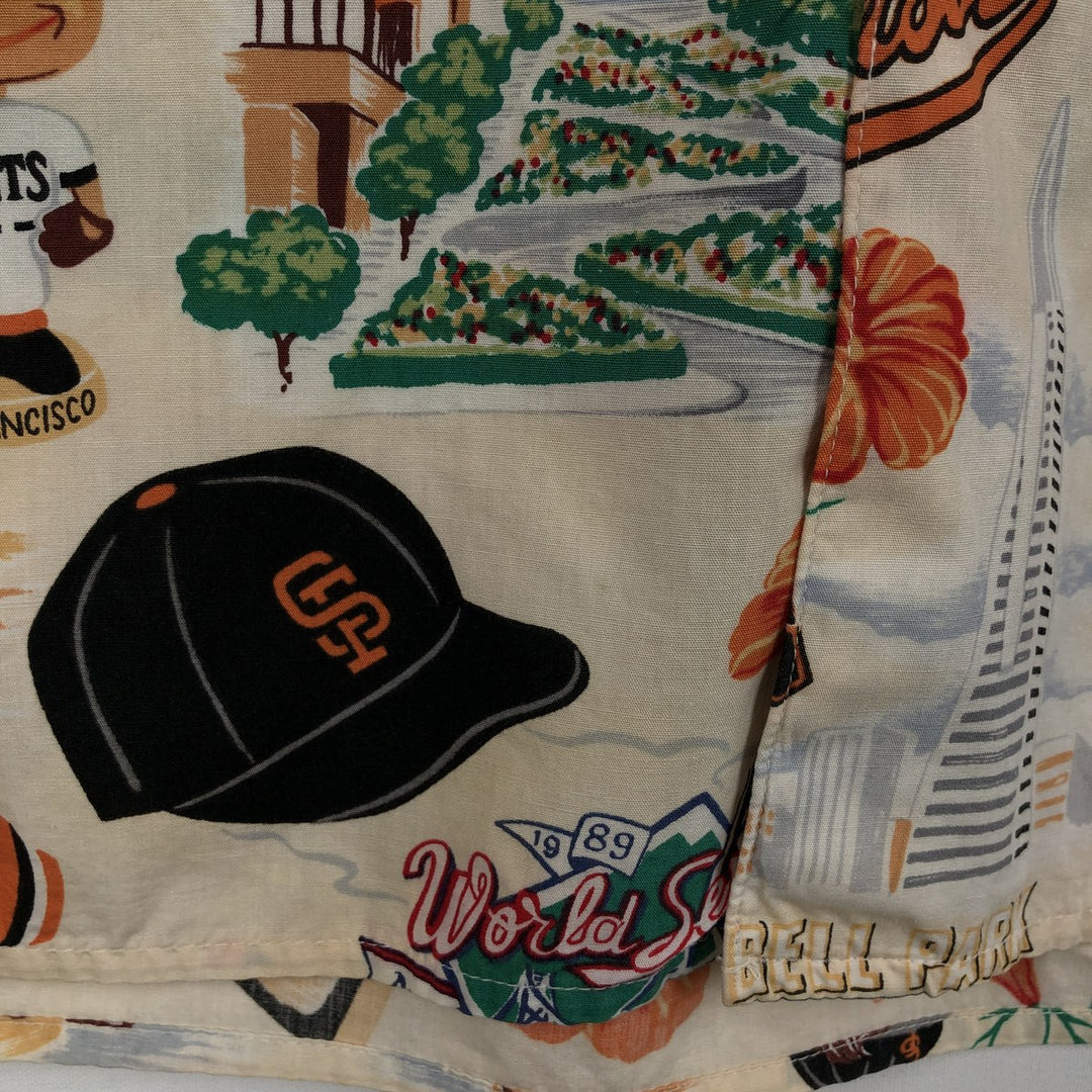 Reyn Spooner Genuine Merchandise MLB San Francisco Giants All-Over Print Aloha Shirt, Box Shirt, Men's Size L (approx.) cotton ivory Vintage Second Hand