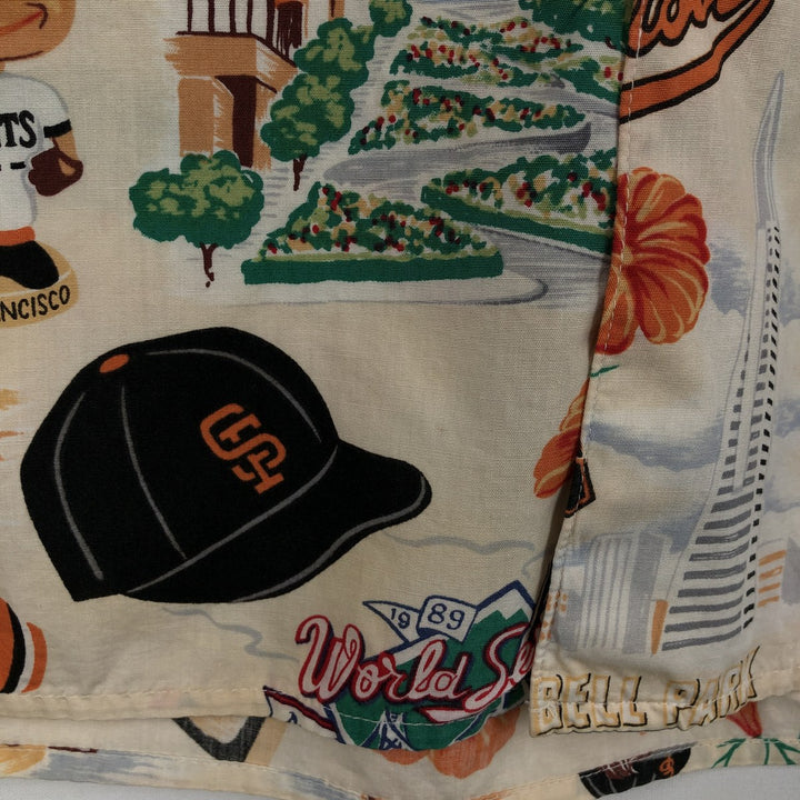 Reyn Spooner Genuine Merchandise MLB San Francisco Giants All-Over Print Aloha Shirt, Box Shirt, Men's Size L (approx.) cotton ivory Vintage Second Hand