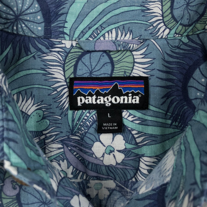 Patagonia Back Step Shirt 53139SP22, all-over print Hawaiian Aloha shirt, boxy shirt, men's size L (approx.) Hemp Emerald green Vintage Second Hand
