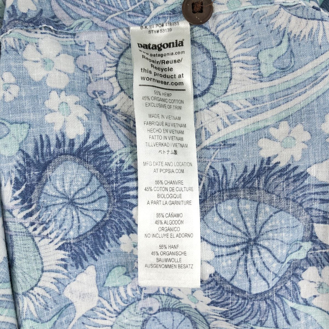 Patagonia Back Step Shirt 53139SP22, all-over print Hawaiian Aloha shirt, boxy shirt, men's size L (approx.) Hemp Emerald green Vintage Second Hand