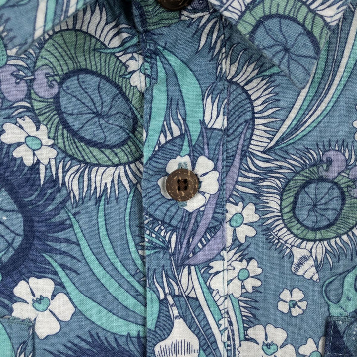Patagonia Back Step Shirt 53139SP22, all-over print Hawaiian Aloha shirt, boxy shirt, men's size L (approx.) Hemp Emerald green Vintage Second Hand