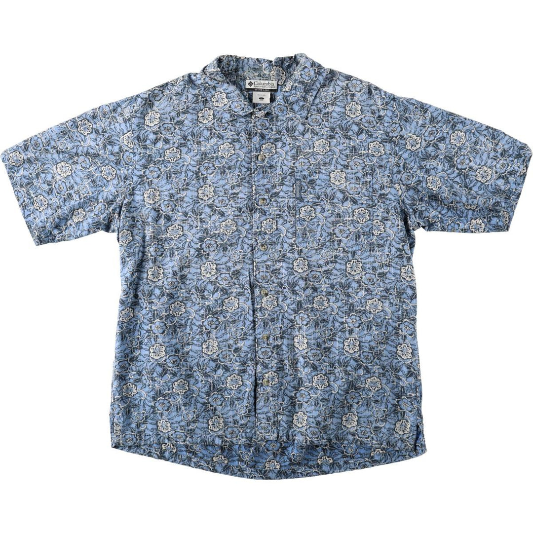 2000'S Columbia all-over floral Hawaiian Aloha shirt, boxy style, men's size L. cotton navy blue type Vintage Second Hand