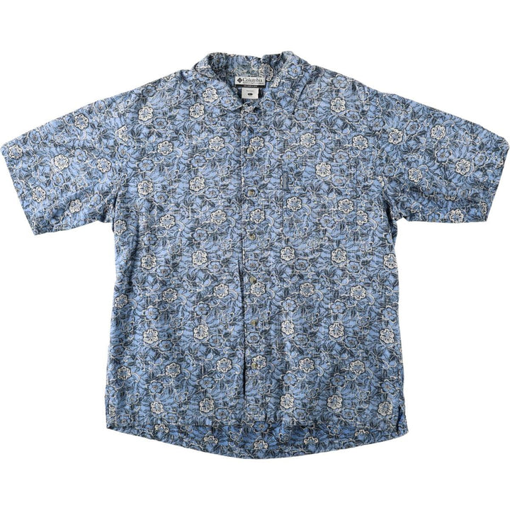 2000'S Columbia all-over floral Hawaiian Aloha shirt, boxy style, men's size L. cotton navy blue type Vintage Second Hand