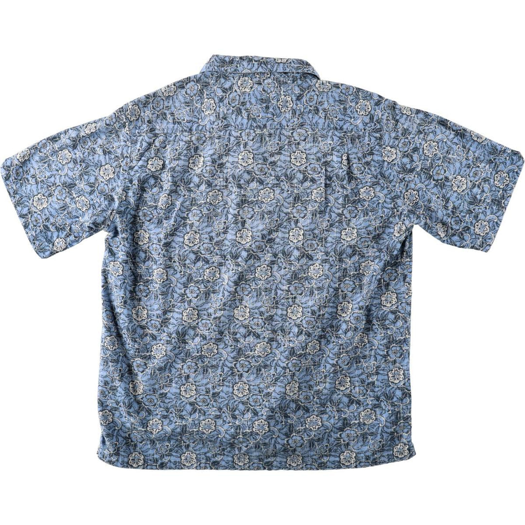 2000'S Columbia all-over floral Hawaiian Aloha shirt, boxy style, men's size L. cotton navy blue type Vintage Second Hand