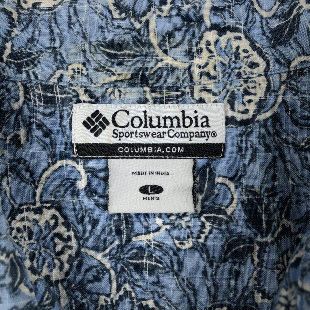 2000'S Columbia all-over floral Hawaiian Aloha shirt, boxy style, men's size L. cotton navy blue type Vintage Second Hand