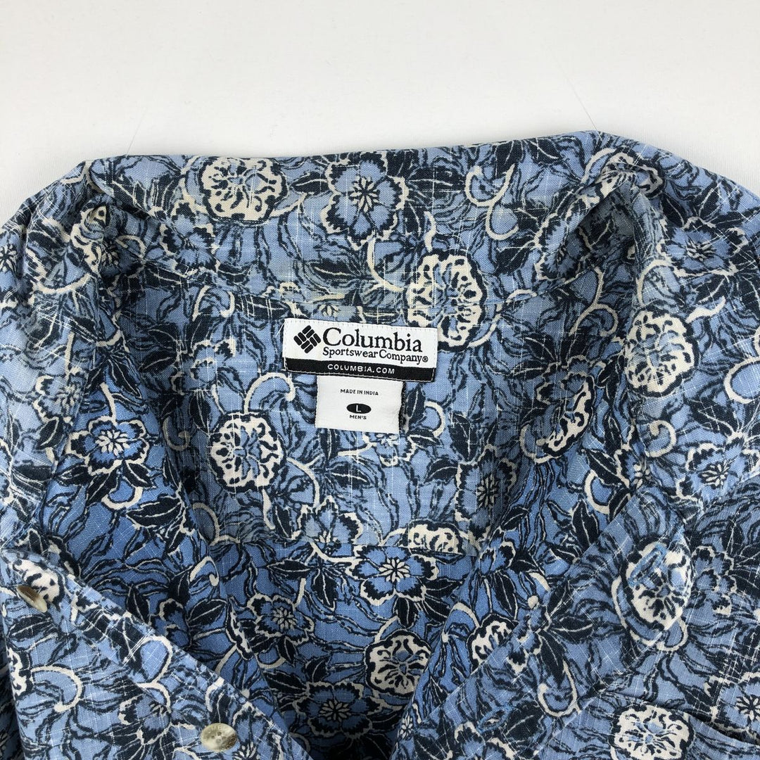 2000'S Columbia all-over floral Hawaiian Aloha shirt, boxy style, men's size L. cotton navy blue type Vintage Second Hand