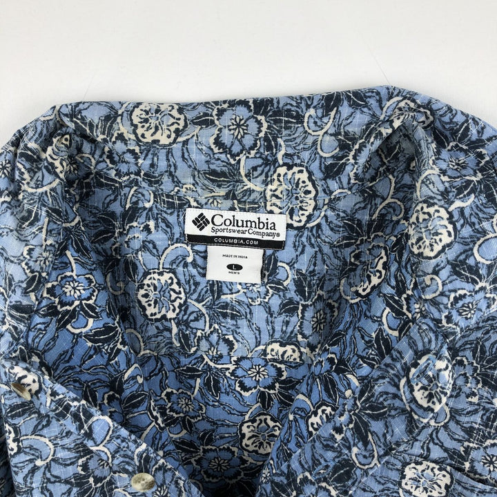 2000'S Columbia all-over floral Hawaiian Aloha shirt, boxy style, men's size L. cotton navy blue type Vintage Second Hand