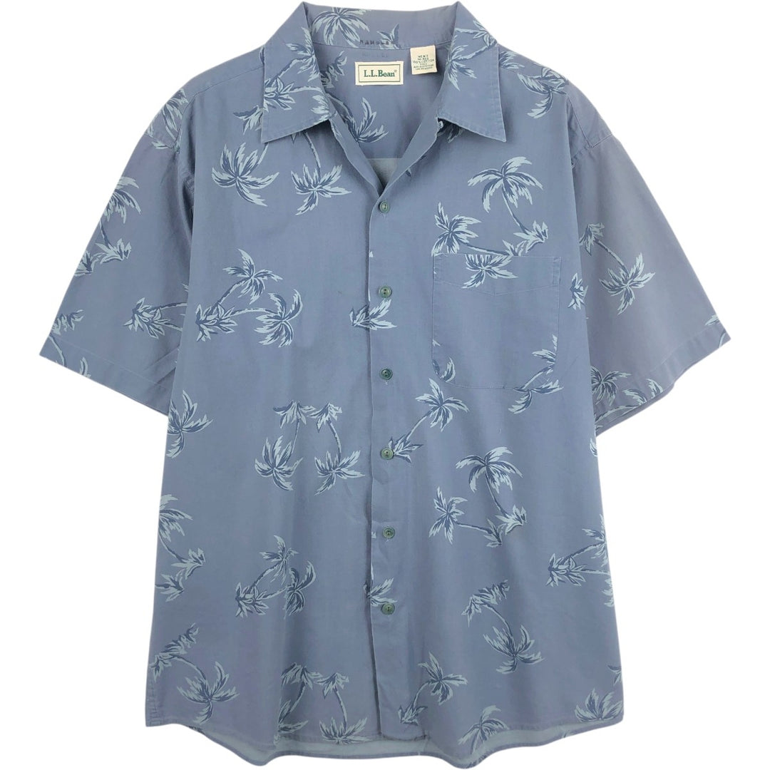Vintage 1990'S LLBean open-collar Hawaiian Aloha shirt with all-over palm tree print, men's size M. cotton blue type Vintage Second Hand