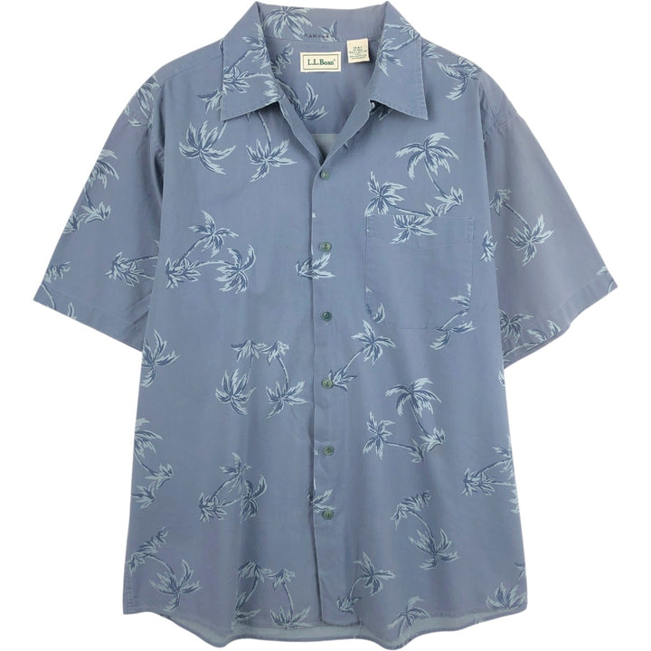 Vintage 1990'S LLBean open-collar Hawaiian Aloha shirt with all-over palm tree print, men's size M. cotton blue type Vintage Second Hand